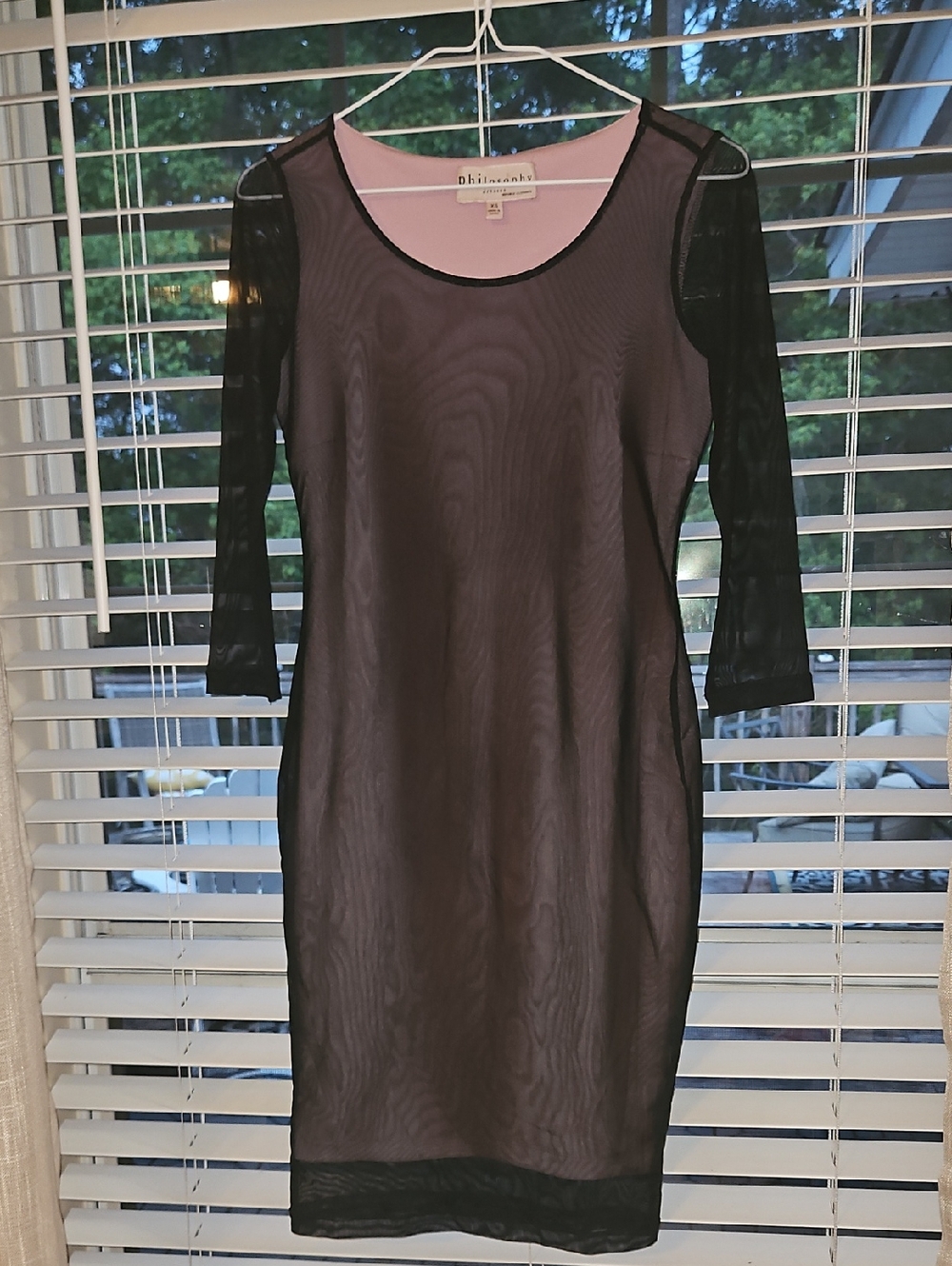 Philosophy Black Sheer Midi Dress with Pink Bodycon Lining